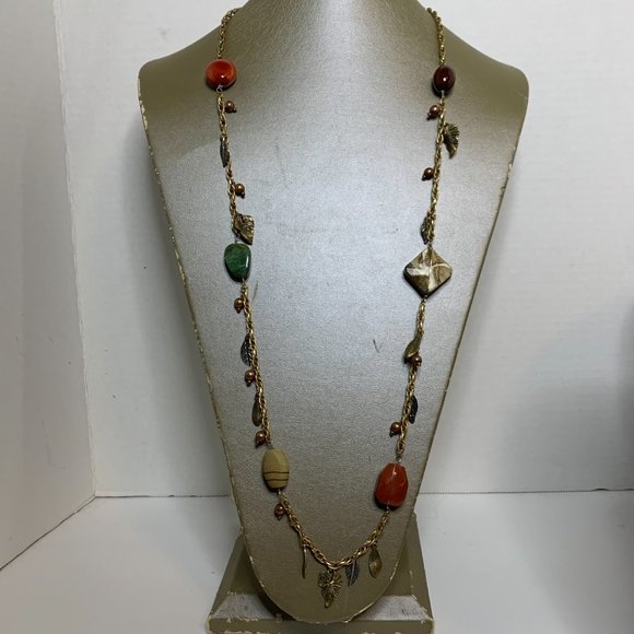 Cold Water Creek Jewelry - Vintage Cold Water Creek Gold Tone Faux Stone And Leaf Necklace 36" (2557)
